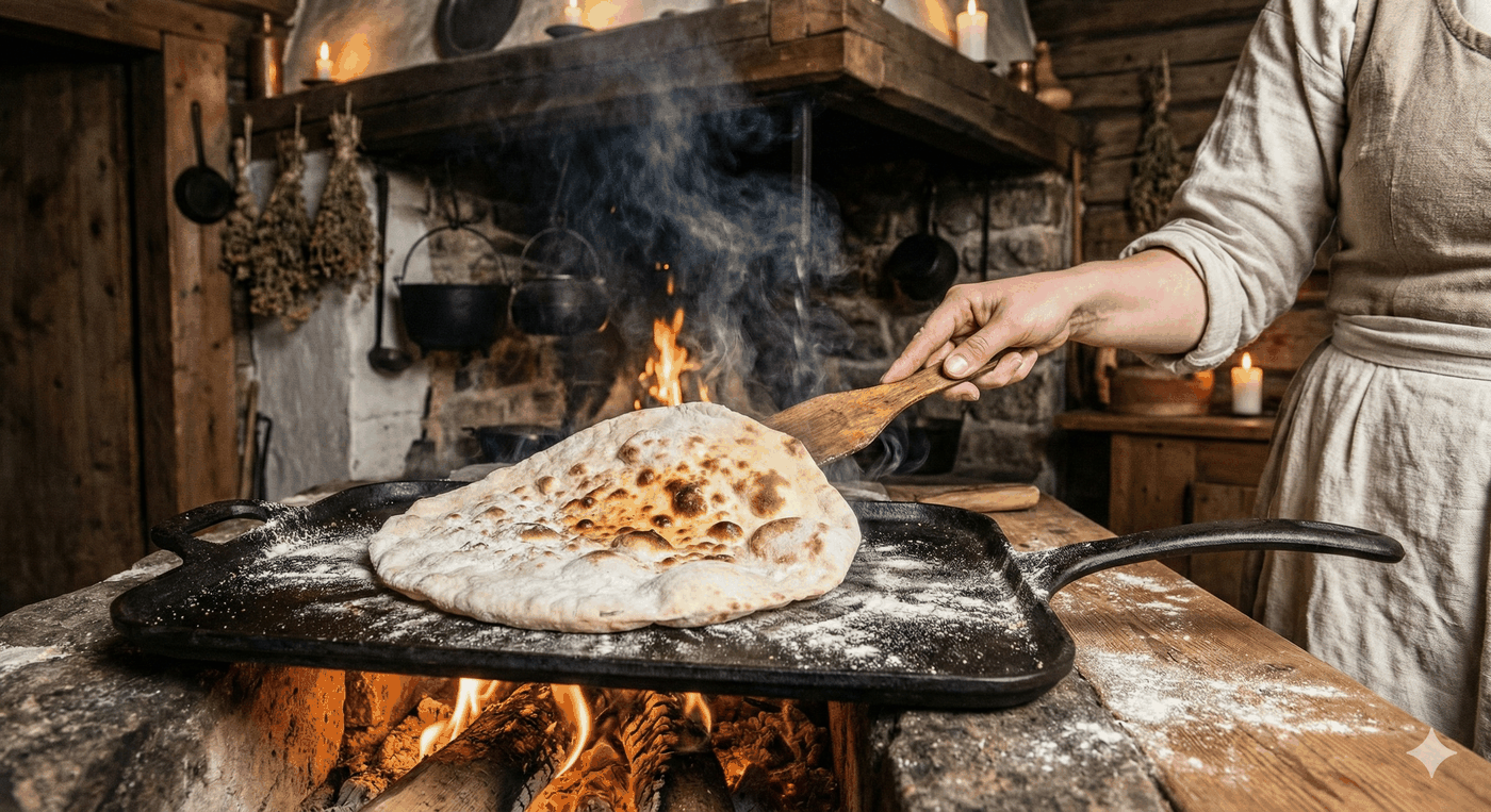 Tunnbröd gräddas i stekpanna