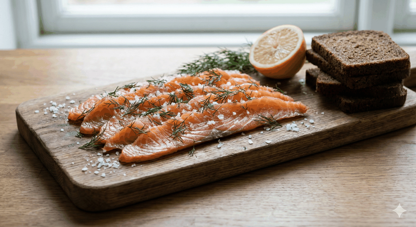 Tunt skivad gravad lax